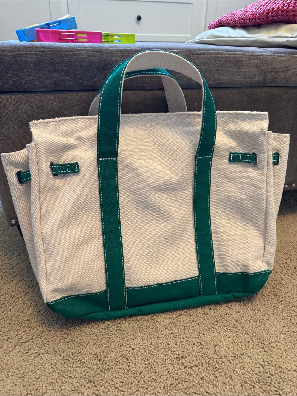 Brand NEW—Canvas Tote “Boatkin” Bag with Green Trim - NWT (LG) - Picture 5 of 7